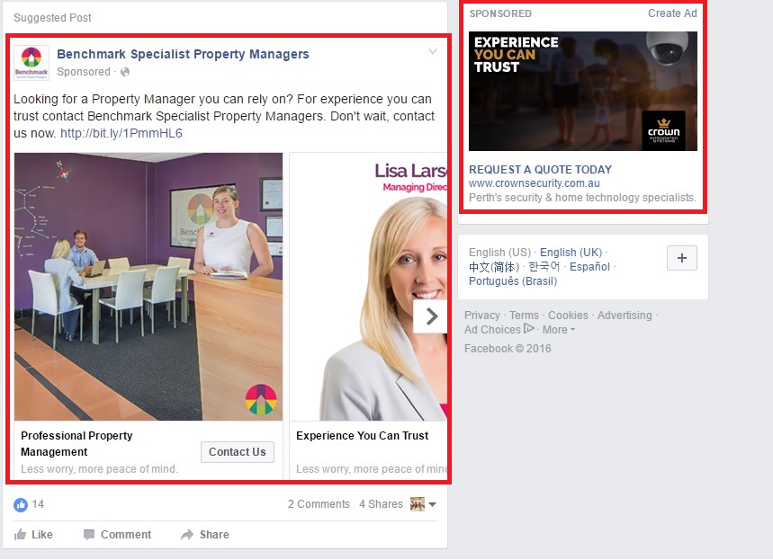 example of Facebook display ads