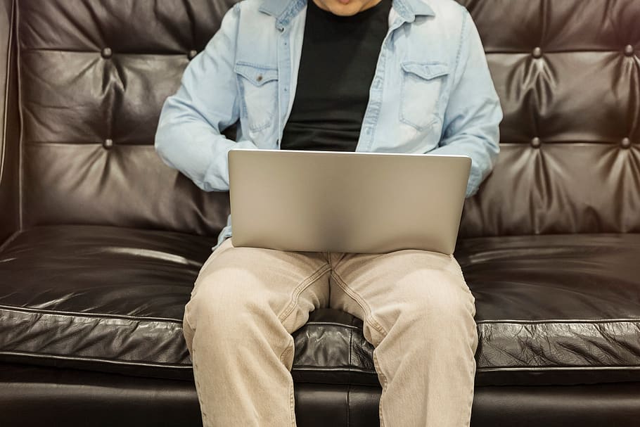 Man on couch during video chat